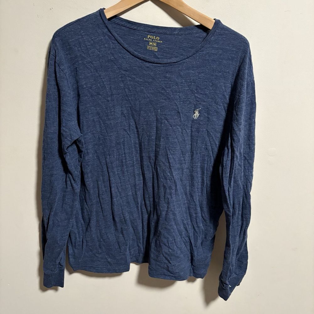Polo Ralph Lauren Shirt Blue Long Sleeve Pony Horse Logo Cotton Top- Size Medium
